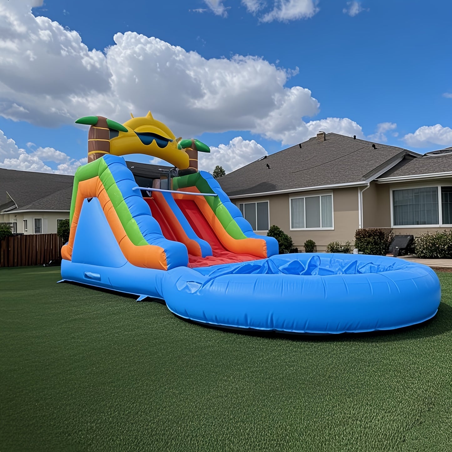 Summer Fun Inflatable Water Silde For Kids Adults, Double Slide With Big Sprinkler Pool, Climbing Wall