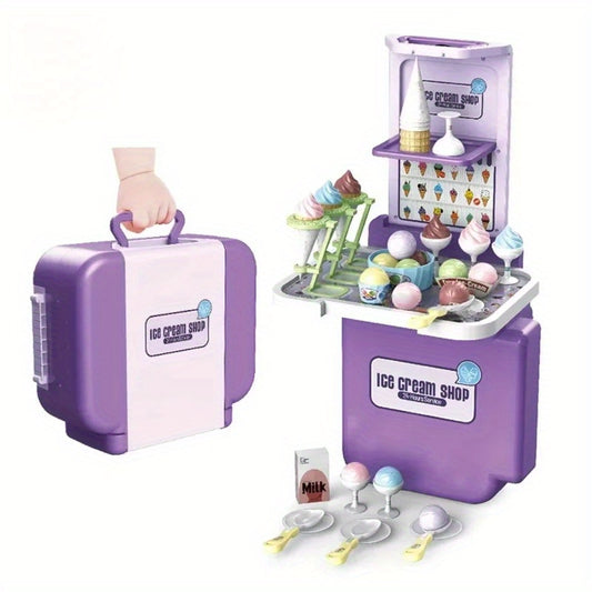 Ice Cream Toys Portable Storage Case Pretend Play House game,Ice Cream Shop Food Toys