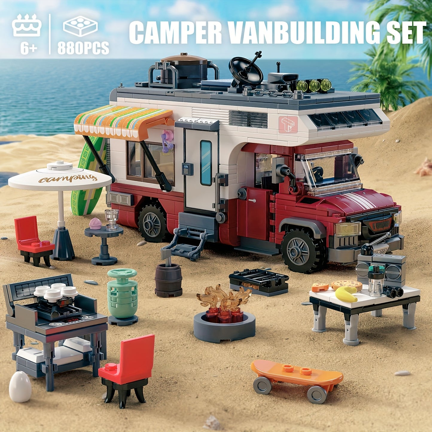 Campervan Building Blocks Toy Model 800pcs+ RV Model Making Construction Toy Set with LED Lights Hobby Development Building Blocks Desktop