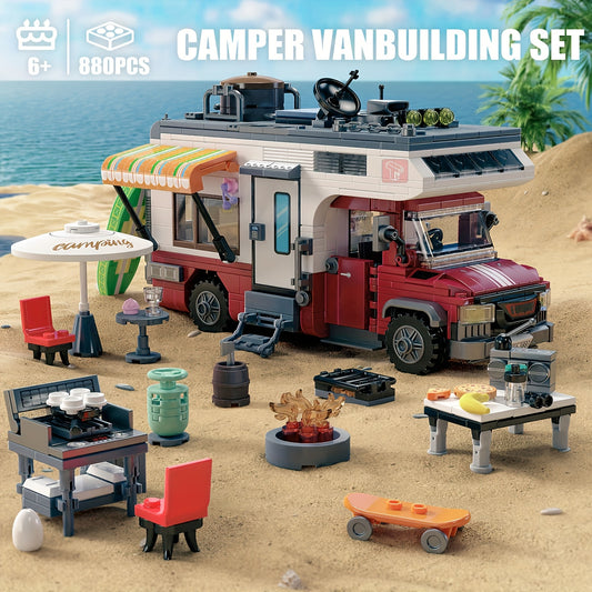 Campervan Building Blocks Toy Model 800pcs+ RV Model Making Construction Toy Set with LED Lights Hobby Development Building Blocks Desktop