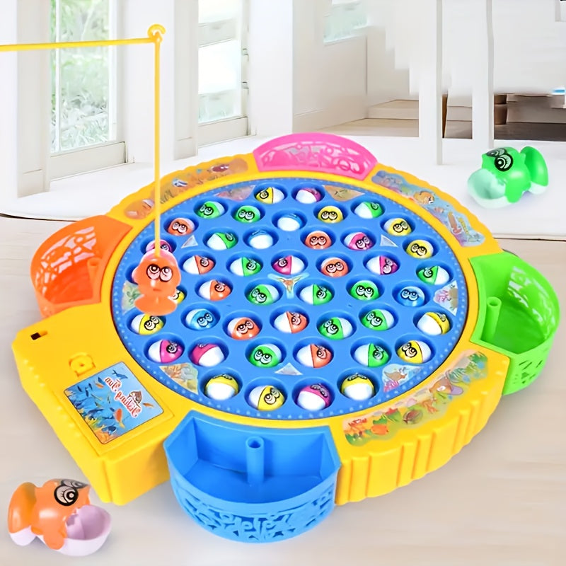 Interactive Fishing Game 45pcs Interactive Electric Fishing Game Toy | Educational & Musical Rotating Puzzle with Colorful Fish & Fishing Rod, Durable PC Material,