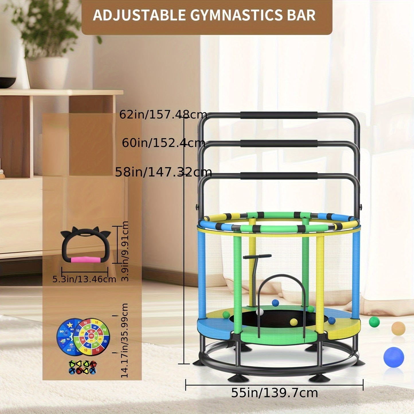 Adjustable 440lbs Capacity Indoor\u002FOutdoor Trampoline with Mesh Backrest and Safety Features, Stainless Steel Frame - Ideal for Sports Activities and Home Use