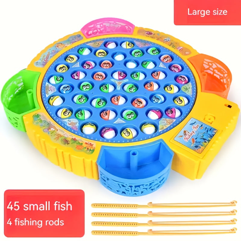 Interactive Fishing Game 45pcs Interactive Electric Fishing Game Toy | Educational & Musical Rotating Puzzle with Colorful Fish & Fishing Rod, Durable PC Material,
